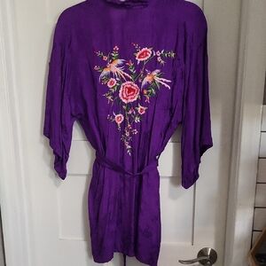 Purple Floral Women's Kimono Robe